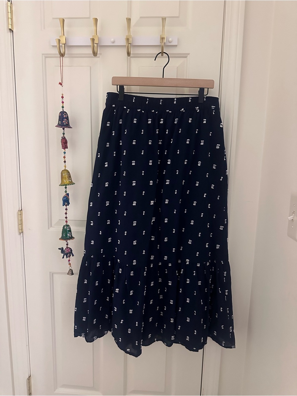 LOFT Navy Blue Printed Tiered Maxi Skirt